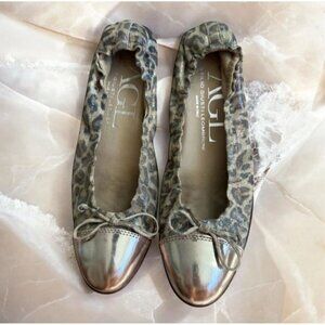 AGL Animal Print Gold Captoe Ballet Flats Size 37.5